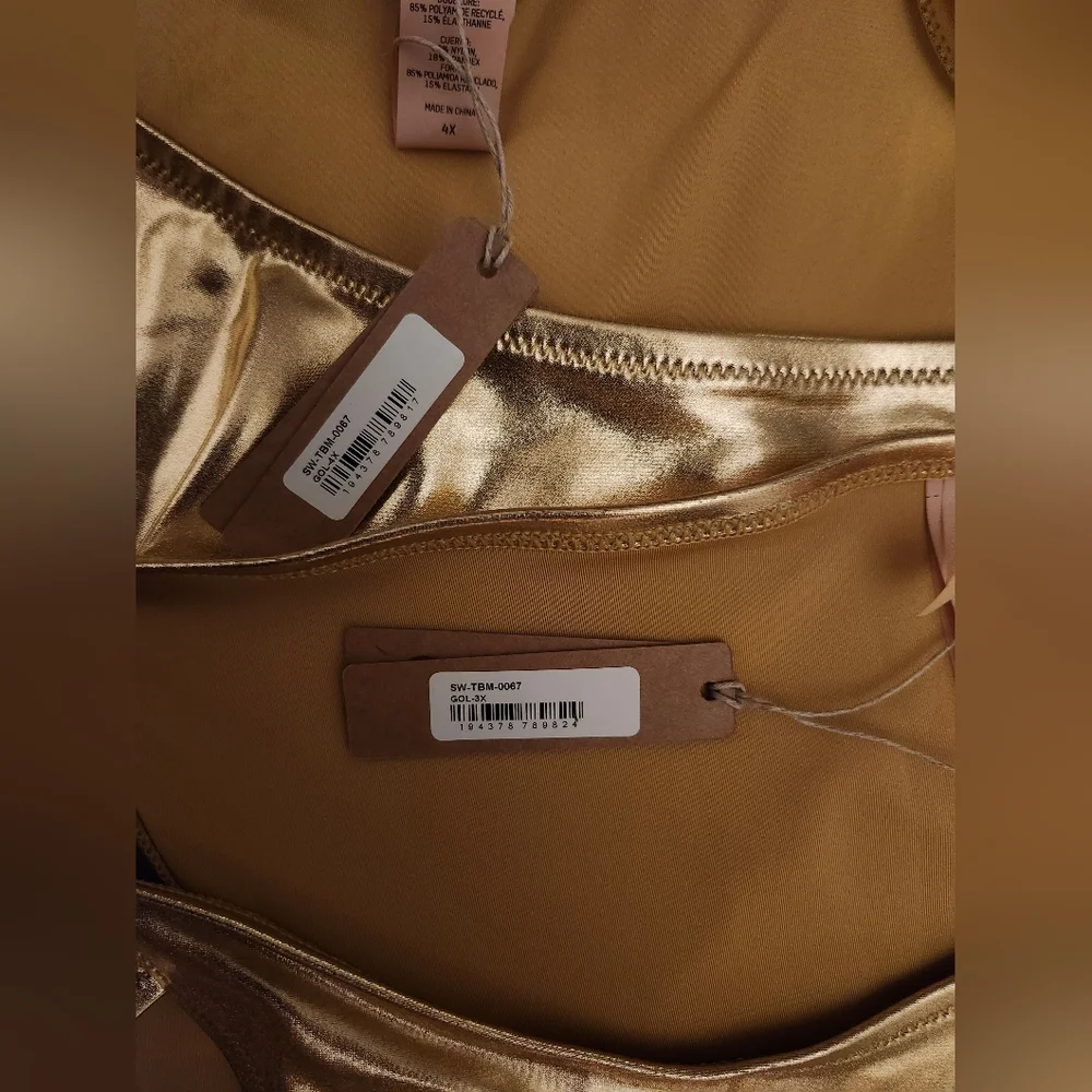 NWT Skims Metallic Swim Gold Dipped Tie Bikini  Bottom Plus 3X 4X